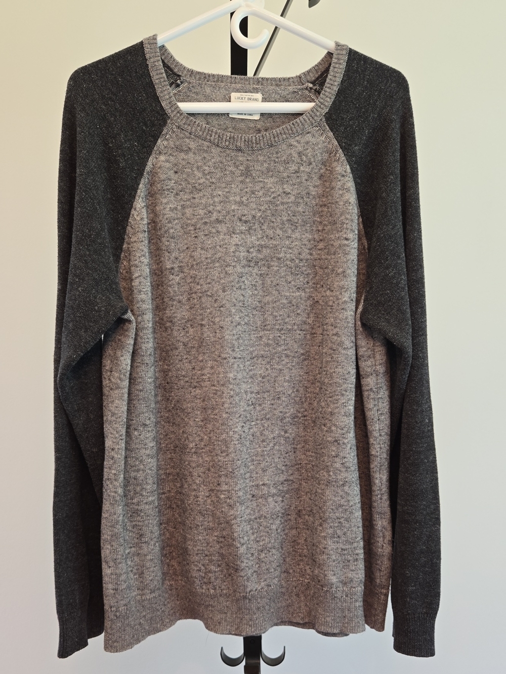 Lucky Brand Gray Two-Tone Raglan Pullover